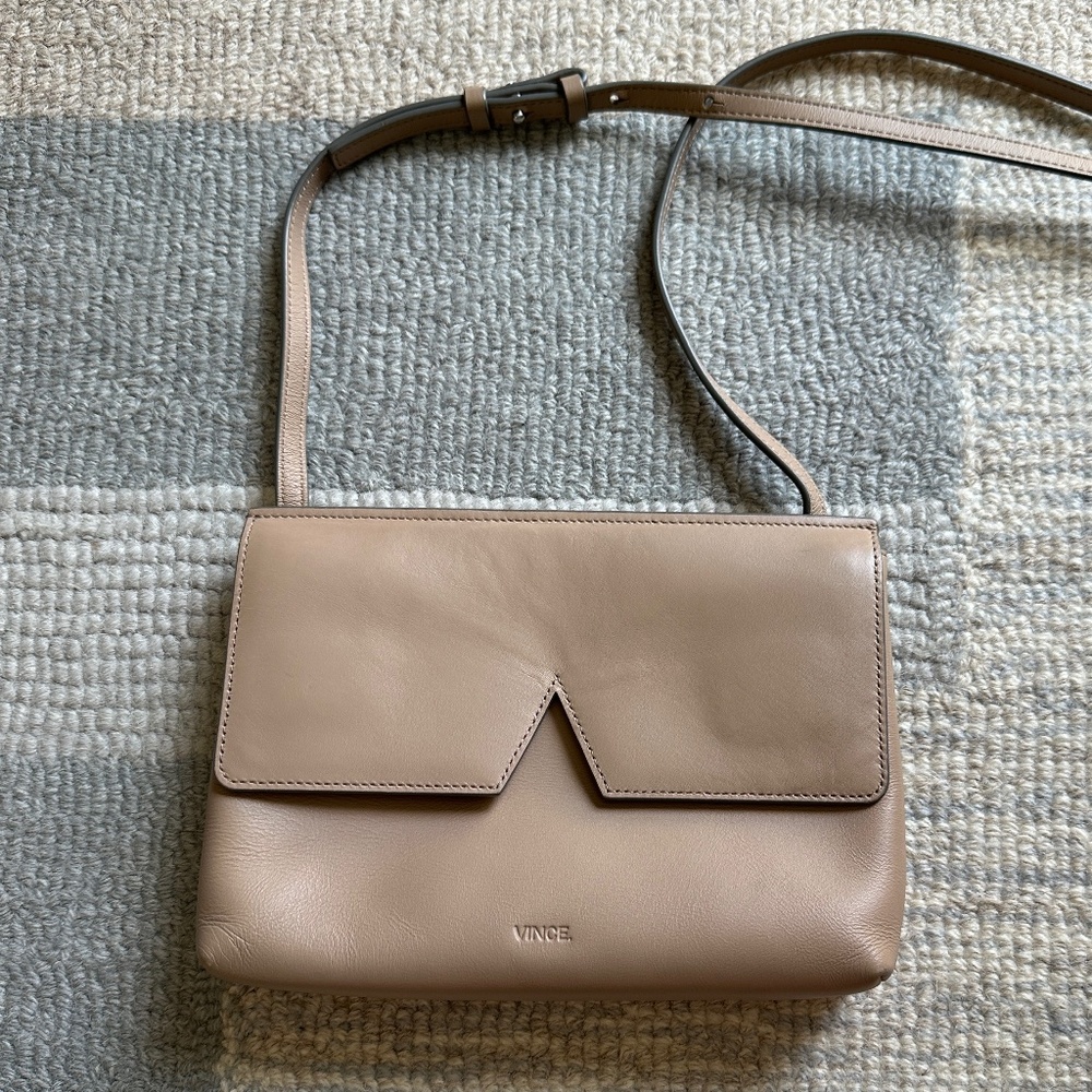 Vince Signature V Nude Leather Baby Crossbody